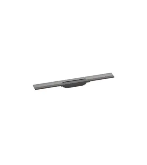 Duschrinne in schwarzer Ausführung mit schmaler, gerader Form. Geeignet für Wandmontage, Teil eines Hansgrohe Systems zur Wasserableitung.